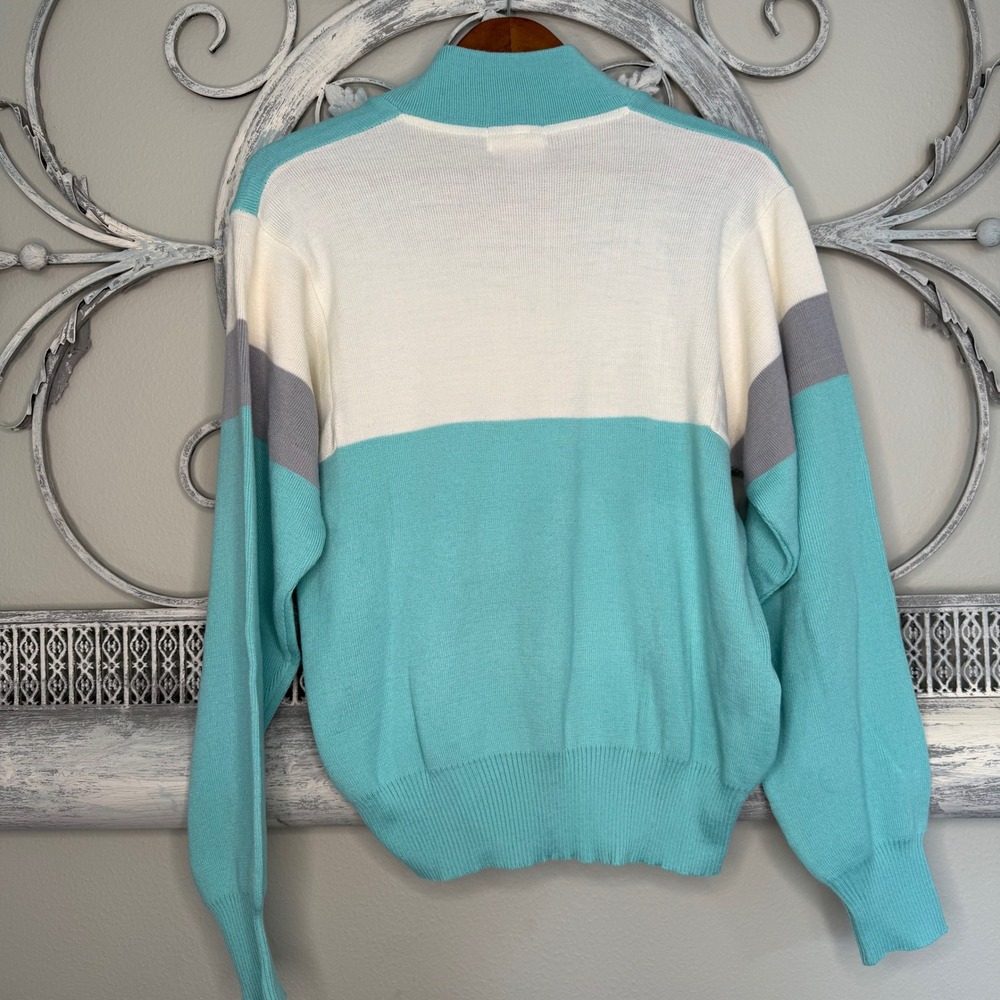 Obermeyer Sarah Vintage 80s Teal Colorblock Wool Blend Ski Sweater Womens L EUC - Picture 7 of 8